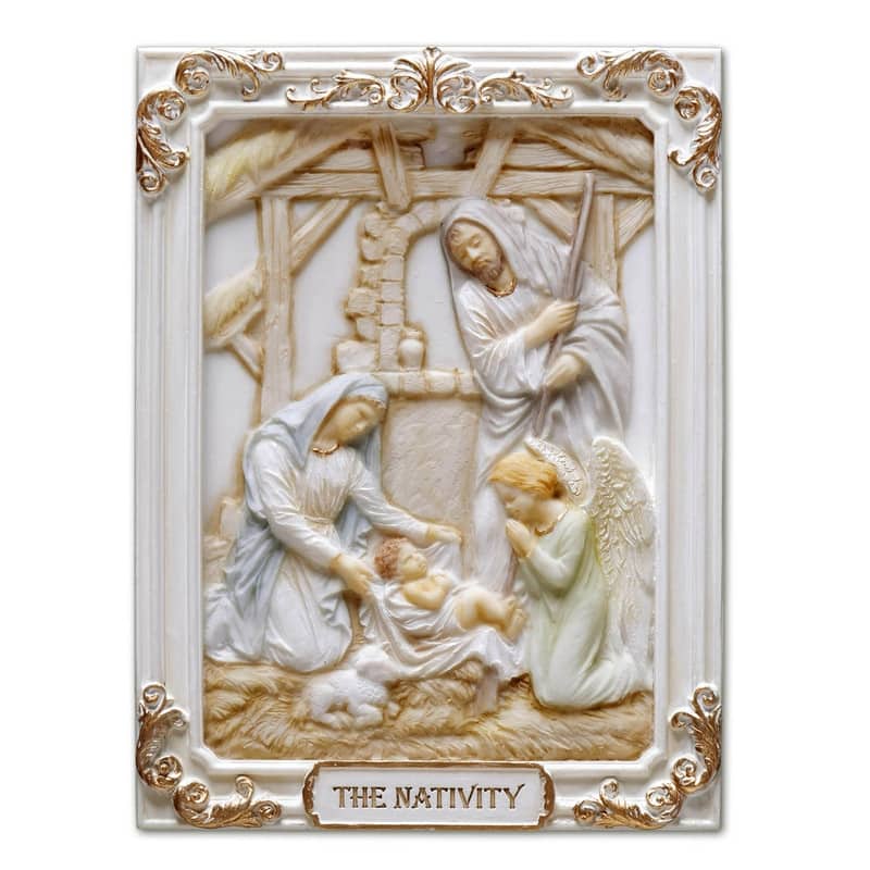 4.1 inches Length Polyresin Joyful Mysteries the Nativity White and Gold Finish Figurine