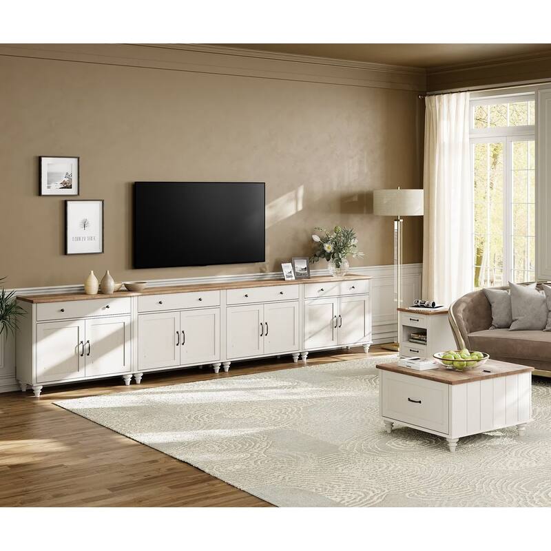 Farmhouse TV Stand for 75 inch TV, TV Console with Storage