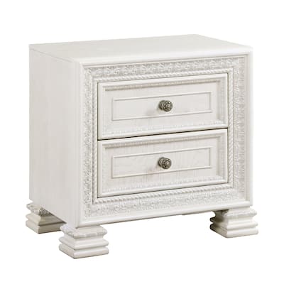 Rotu Nightstand, 2 Drawers Rope Molding, White Ash Veneer, 28 Inch