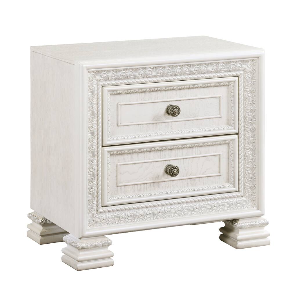 Rotu Nightstand, 2 Drawers Rope Molding, White Ash Veneer, 28 Inch