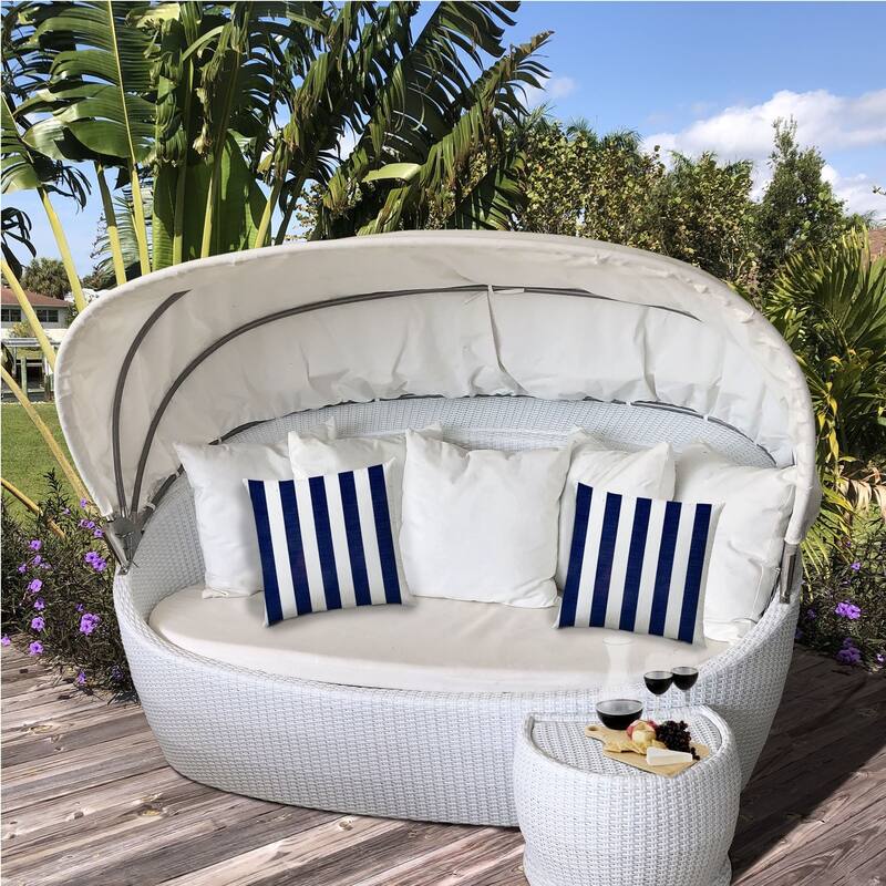 HomeRoots 17" X 17" Navy Blue And White Blown Seam Striped Lumbar Indoor Outdoor Pillow - 14