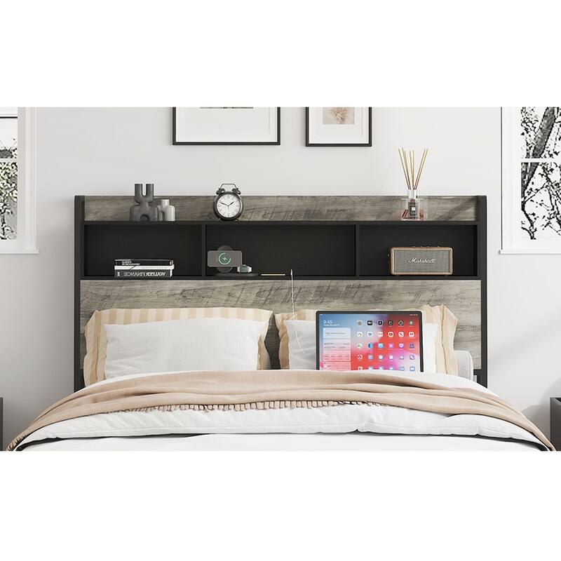 Single Bed Frame with Storage Headboard and Charging Station
