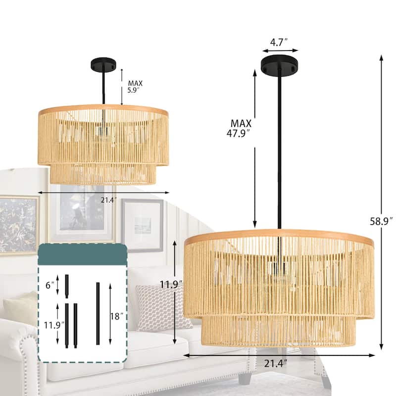 Rattan Drum Chandelier Rattan Pendant Light