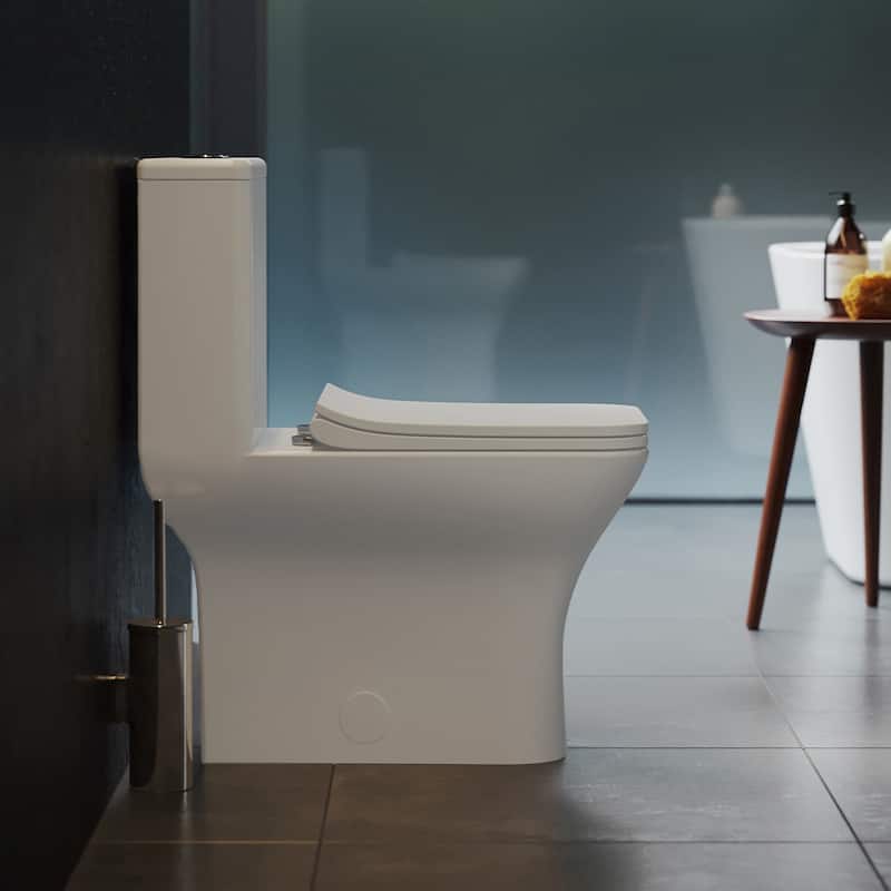 Carré One-Piece Square Toilet Left Side Flush Handle Toilet 1.28 gpf