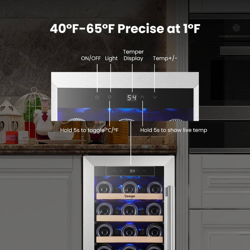 Yeego 14.8 in.33-Bottle Single Zone Wine Cooler Refrigerator Fridge with Built-In/Freestanding Design