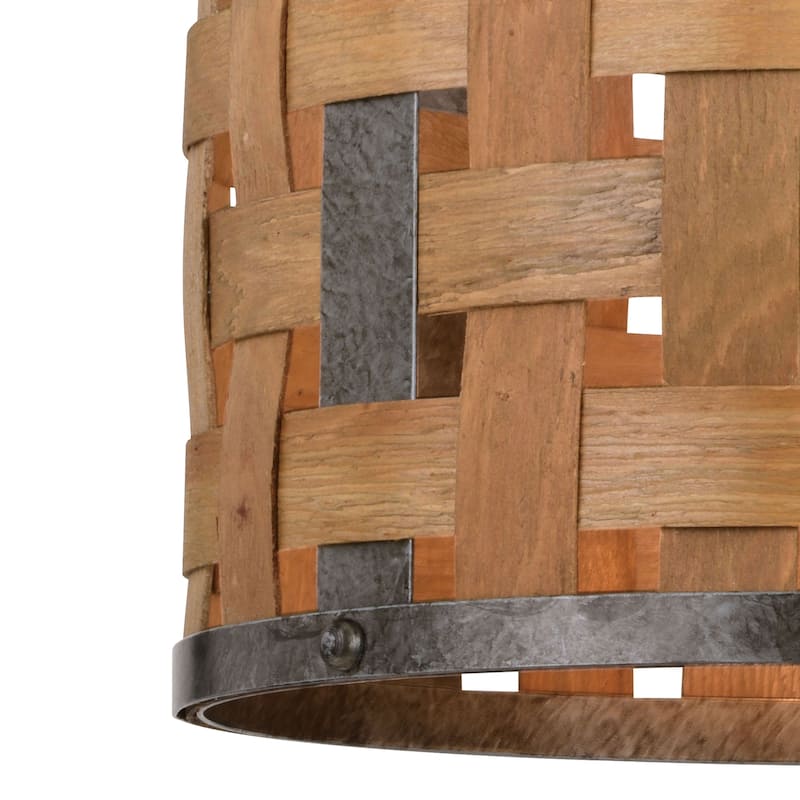 Norwood 1L Gray Industrial Woven Wood Drum Pendant Hanging Ceiling Light - 16-in W x 11-in H x 16-in D