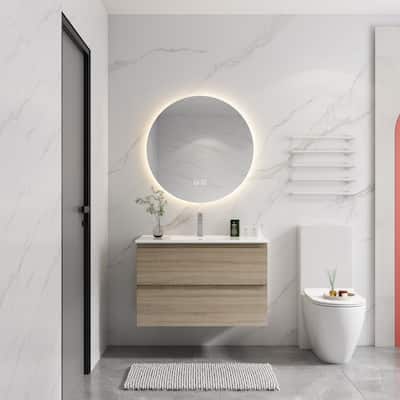 36" Wall-Mounted Bathroom Vanity With Ceramic Sink, 2-Soft Close Drawers