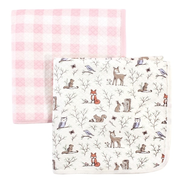 slide 1 of 1, Hudson Baby Infant Girl Quilted Multi-Purpose Swaddle, Receiving, Stroller Blanket, Enchanted Forest 2-Pack, One Size One Size - Enchanted Forest 2-Pack