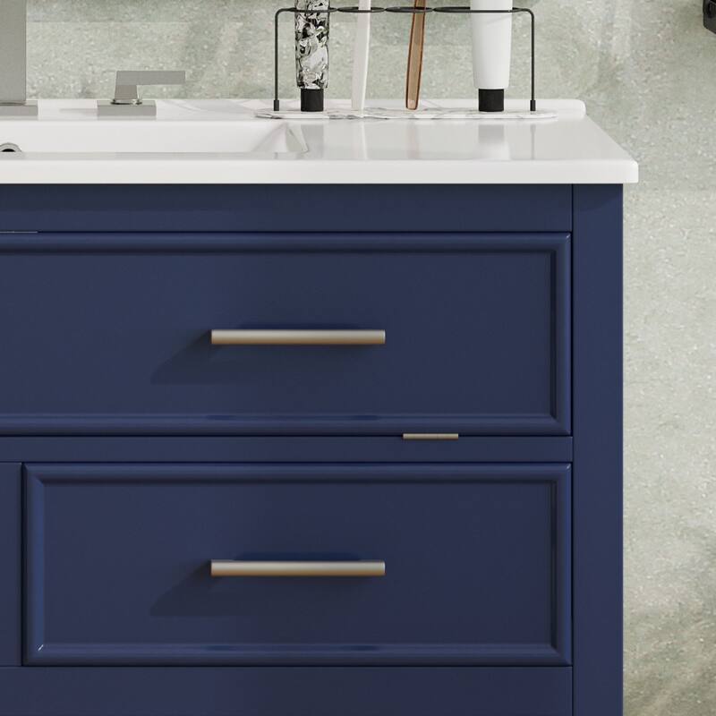 Roomfitters 36" Bathroom Vanity with Ceramic Sink, Tip-Out Tray, 2 Full-Extension Soft-Close storage units and Open Shelf