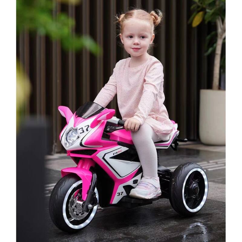 Children's Motorcycle with Headlight, Pink Ride on Motorcycle with Illuminated Wheels, Electric Car Toy with LED Lights