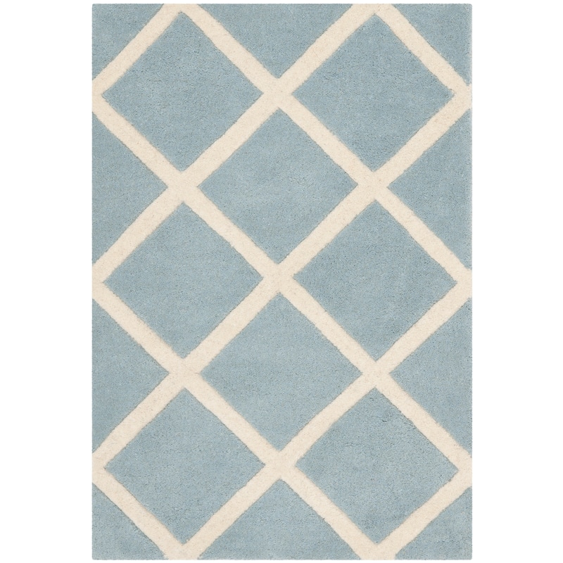 SAFAVIEH, Handmade Chatham Ezzelina Modern Moroccan Wool Rug - 2' x 3' - Blue/Ivory