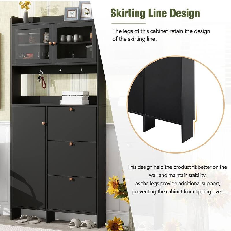 Hall Tree and Shoe Storage Bench with Flip Drawers and Doors