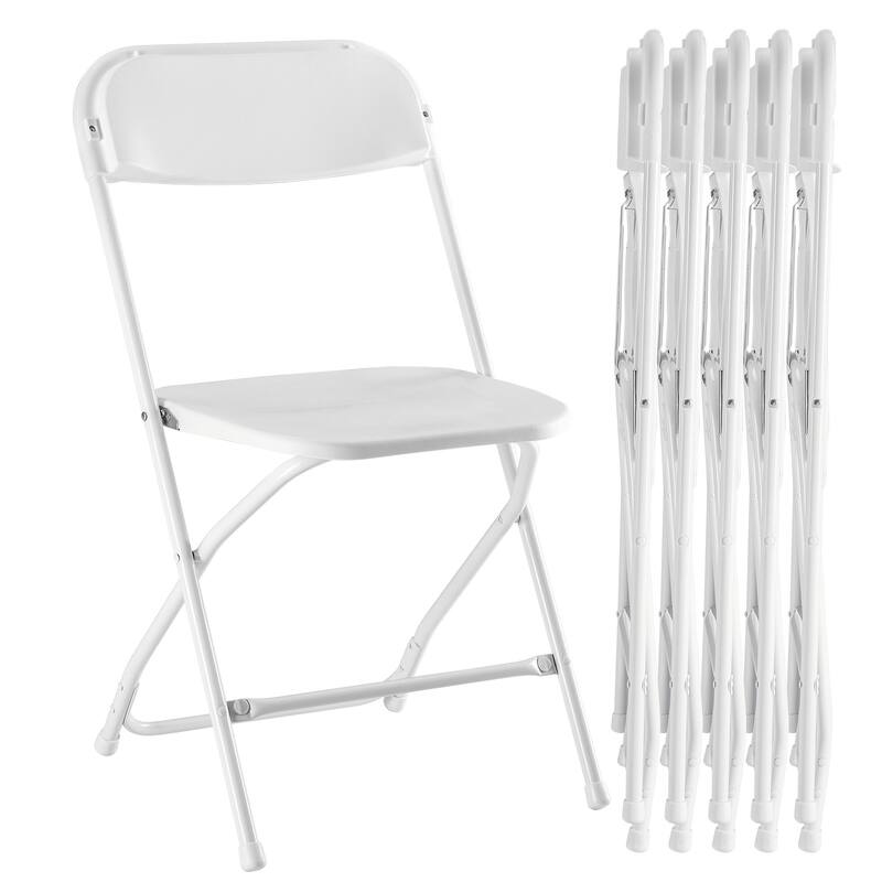 Set of Six White Metal Outdoor Folding Stacking Dining Chairs