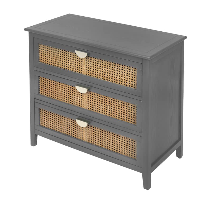 3-Drawer Bachelors Chest Cabinet with Hollow-Carved, Natural Rattan, American Furniture, Suitable for Bedroom, Living room