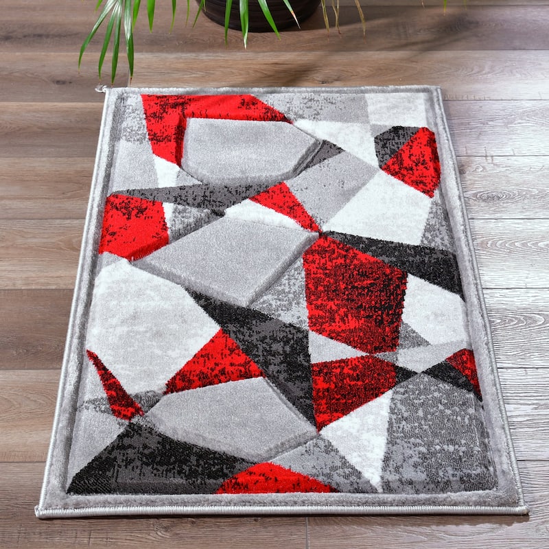 Orelsi Collection Abstract Area Rug - 2'1'' X 3'3'' - Red/Grey