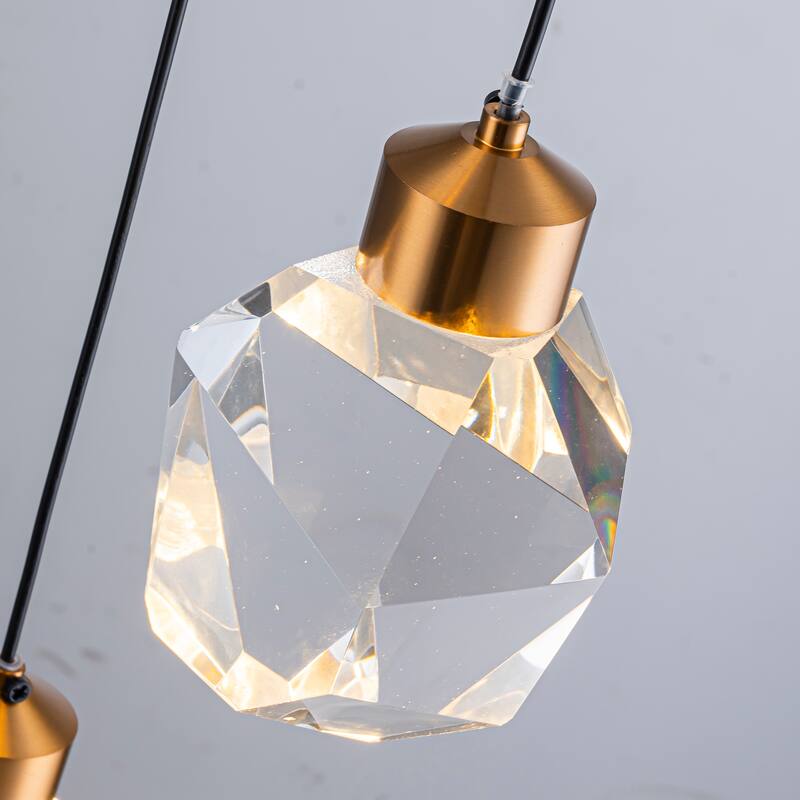 9'' Modern 3-Light Diamond Shape Crystal Cluster Integrated LED Pendant In Antique Gold Round Ceiling Lamp - W9''