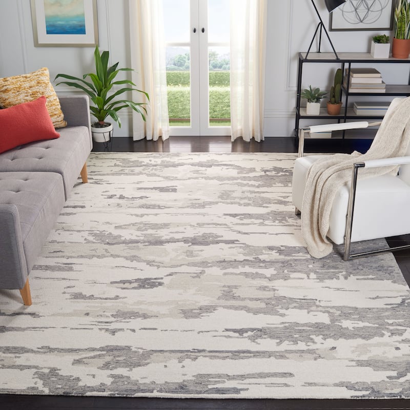 SAFAVIEH Handmade Abstract Kotoko Contemporary Wool Rug - 8' x 10' - Charcoal/Ivory