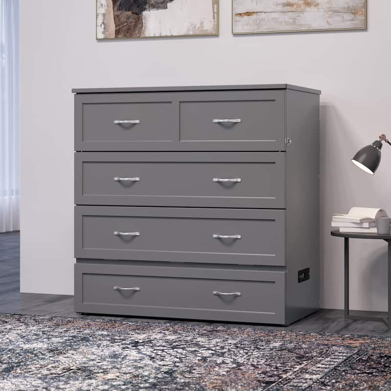 AFI Northfield Murphy Bed Chest with 6" Mattress, Storage Drawer & Built-In Charger