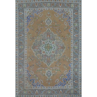 Traditional Tabriz Persian Vintage Rug Handmade Brown Wool Carpet - 8'1" x 11'2"