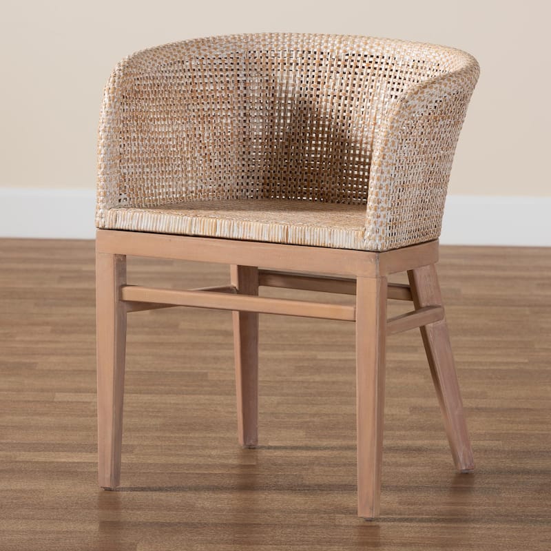 Papua Modern Bohemian Natural Rattan and Acacia Wood Dining Chair