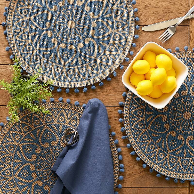 DII Block Print On Natural Round Jute Placemat (Set of 6)