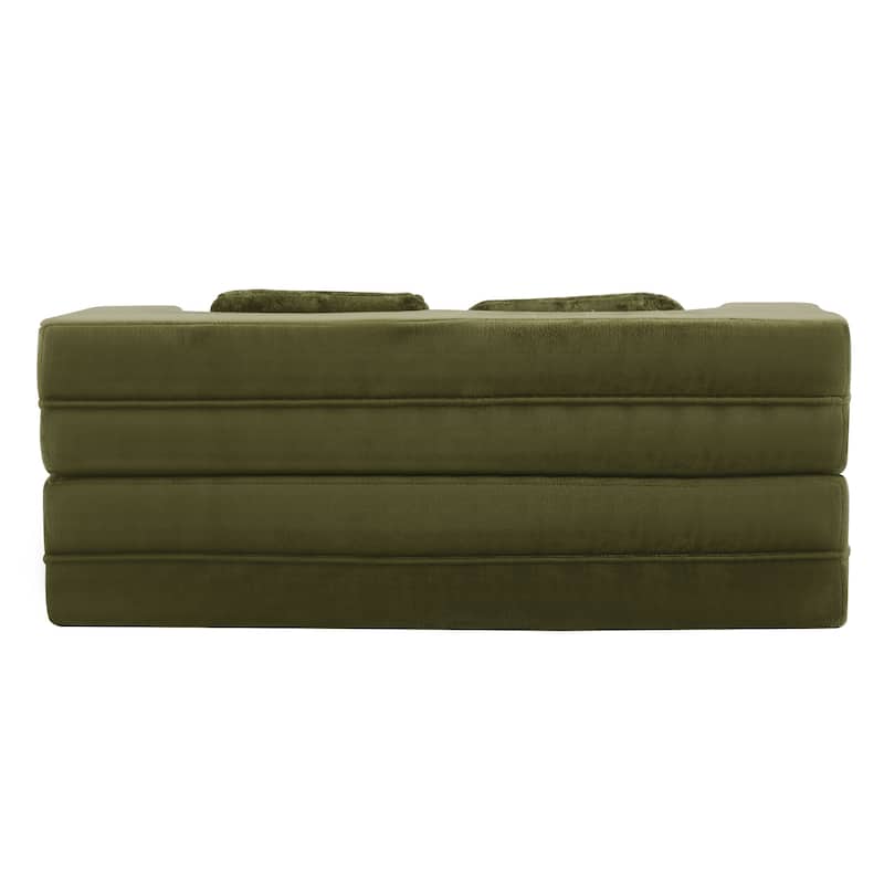 Folding Plush Futon Loveseat Couch Converts into Sleeper Sofa Bed or Yoga Mattress, High-Density Foam Queen Size Floor Bed