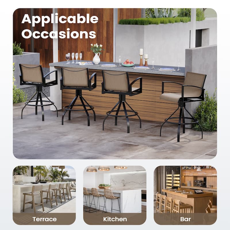 Pellebant 2/4-Piece Patio Swivel Aluminum Bar Stools Sunbrella Textilene