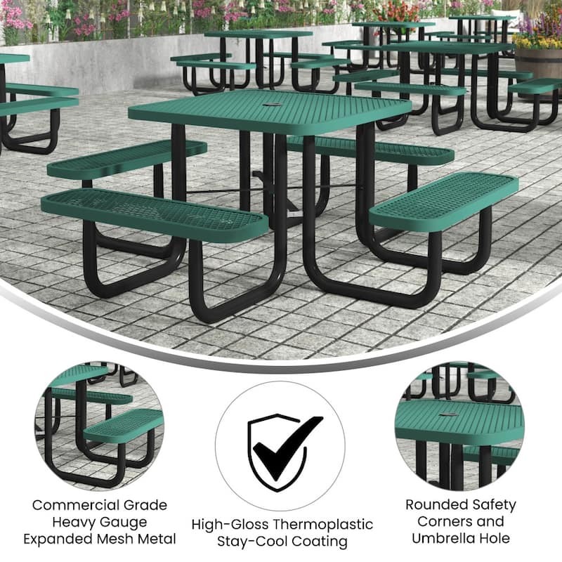 Commercial Grade Expanded Mesh Metal Outdoor Picnic Table - 79.75"D x 79.75"W x 28.75"H