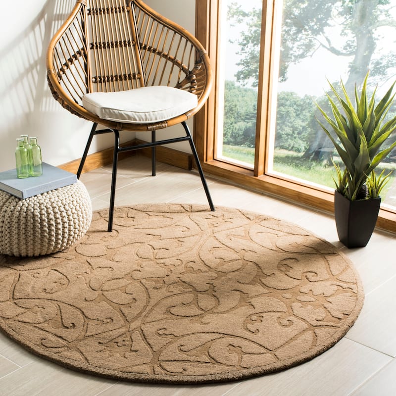 SAFAVIEH Handmade Impressions Anneluise Modern Scrolls Wool Rug - 5' Round - Light Brown