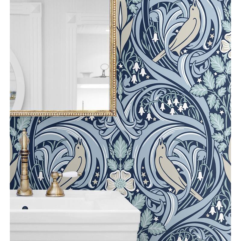 Seabrook Designs Bird Scroll Nonwoven Unpasted Wallpaper