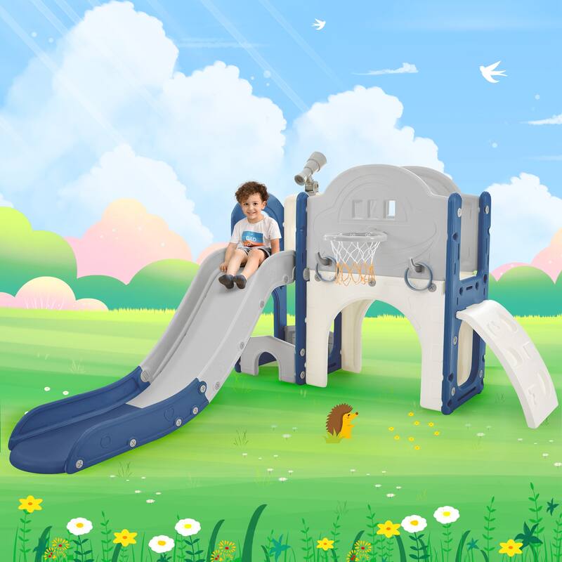 Kids Slide Playset Structure 7 in 1 with Slide and Basketball Hoop