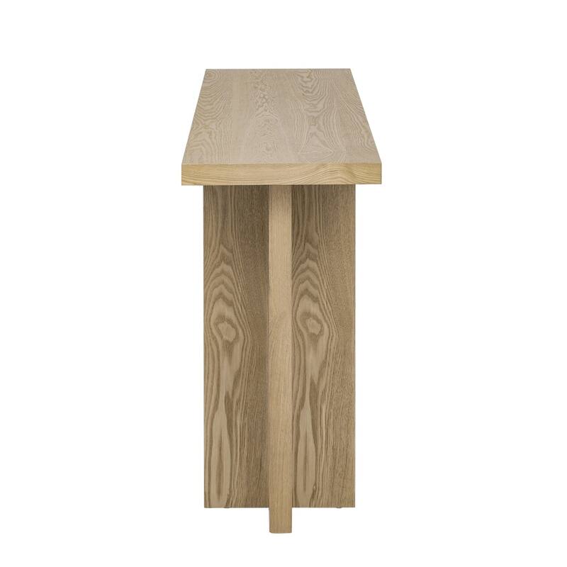 60" Ash Wood Veneer Vintage-Inspired Console Table with T-Leg for Living Space