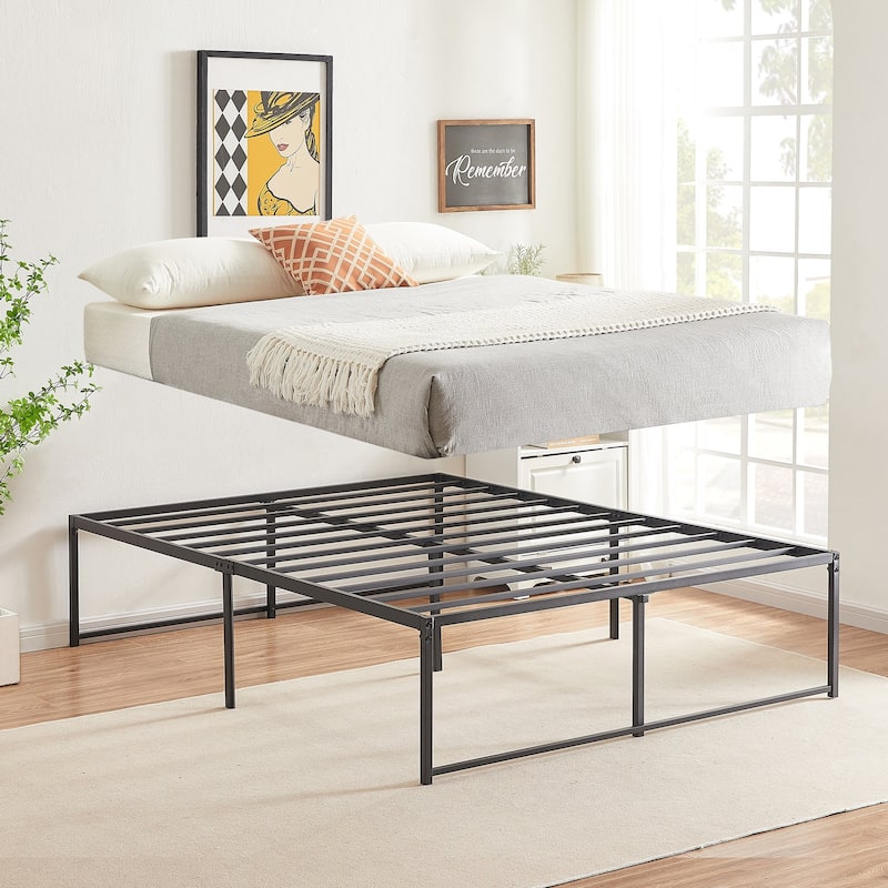 18-Inch Queen Size Metal Platform Bed Frame with Steel Slat