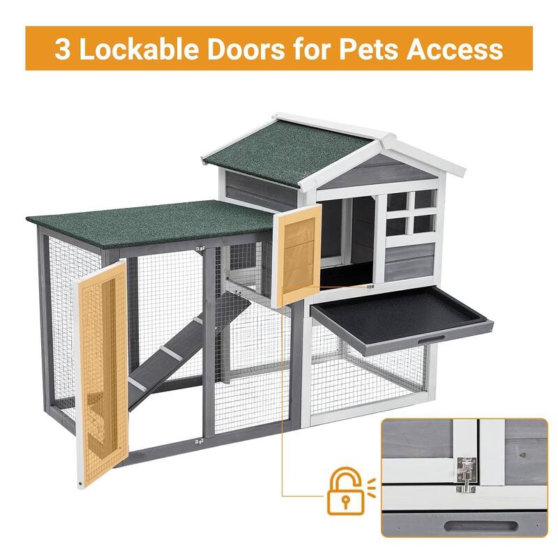 Rabbit Hutch Indoor and Outdoor Bunny Cage for Small Animals with 2 Lockable Doors