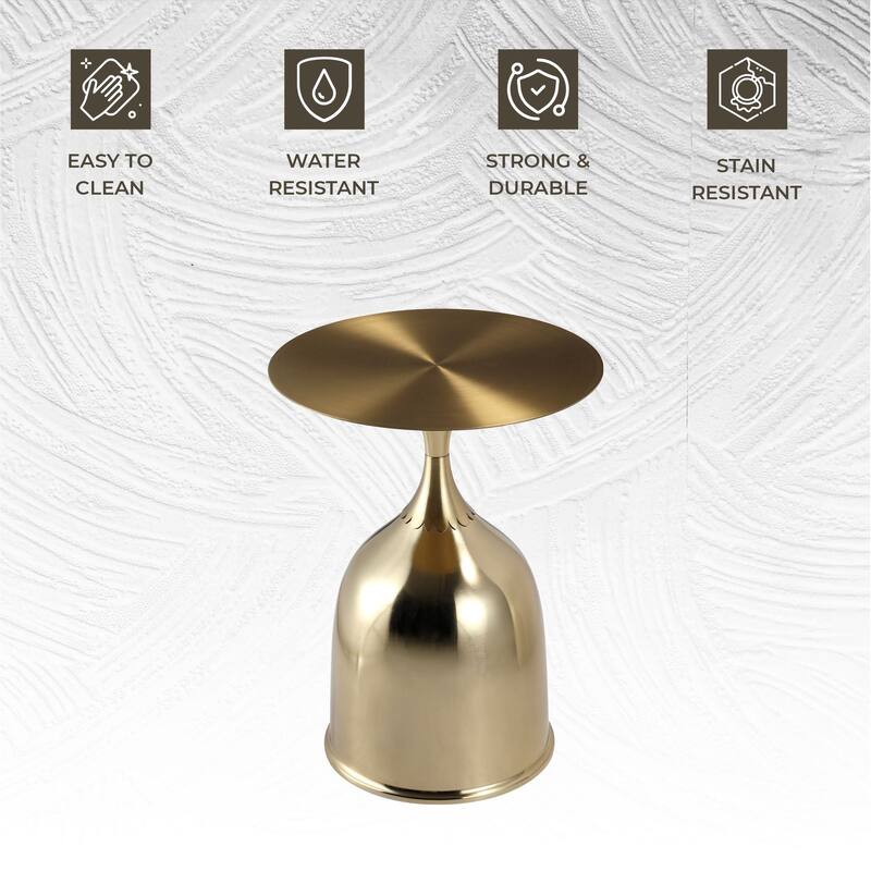 Leisuremod Oslo Side Table Round Stainless Steel Top and Pedestal Base