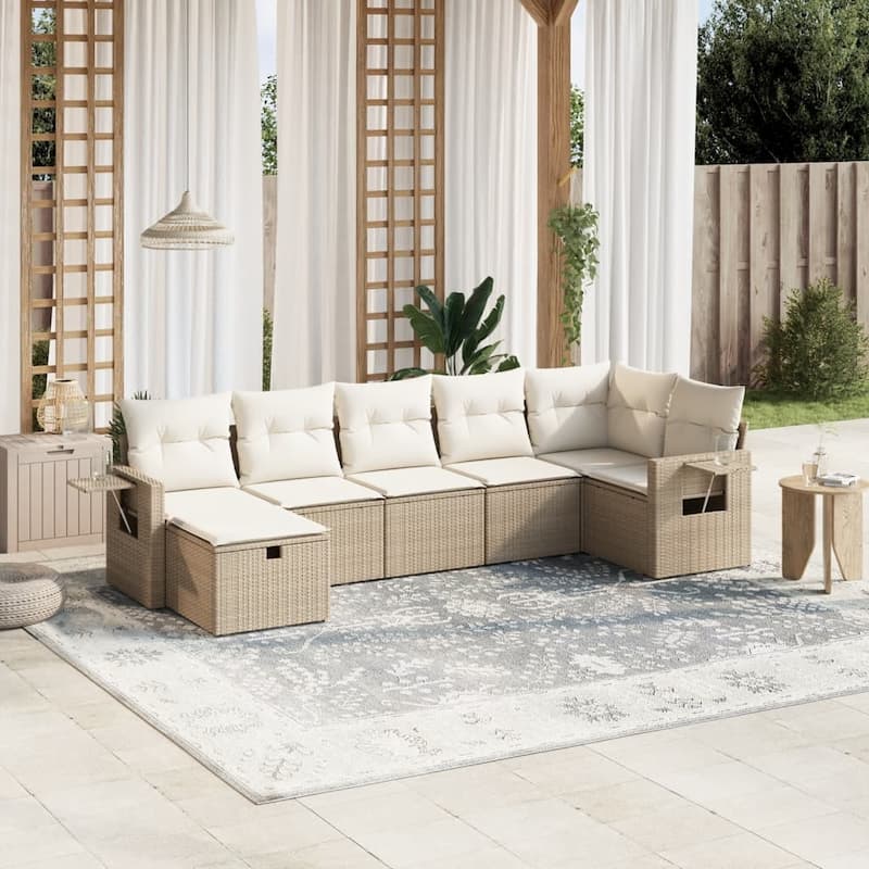 vidaXL Garden Sofa Set Beige/Black/Brown/Grey - Beige and cream 5 Piece