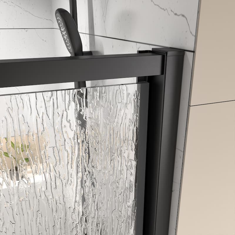 Modland 42'' / 48''W x 71''H Auto-Rise Pivot Shower Door - Rain Pattern 6mm Glass, 4" Adjustable, Space-Saving Frame