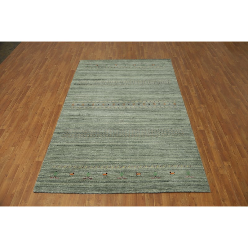 Hand Knotted Oriental 100% Wool Carpet Tribal Animal Pictorial Green Gabbeh Area Rug - 9' 0'' X 6' 0''