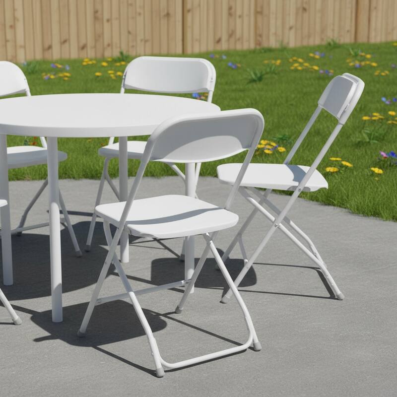 Set of Four White Metal Outdoor Folding Stacking Dining Chairs - White
