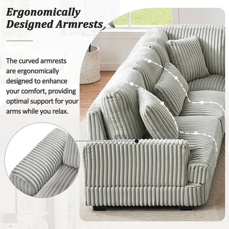Oversized U-Shaped Sectional Sofa with Chaise, 4 Square and 3 Lumbar Pillows for Living Room