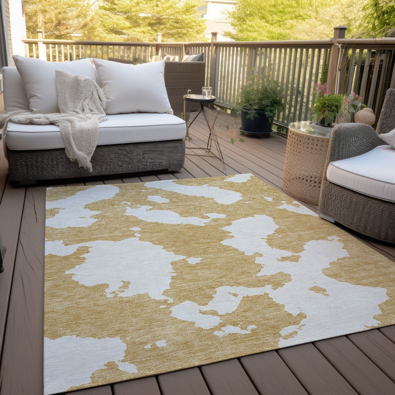 Machine Washable Indoor/ Outdoor Contemporary Abstract Chantille Rug