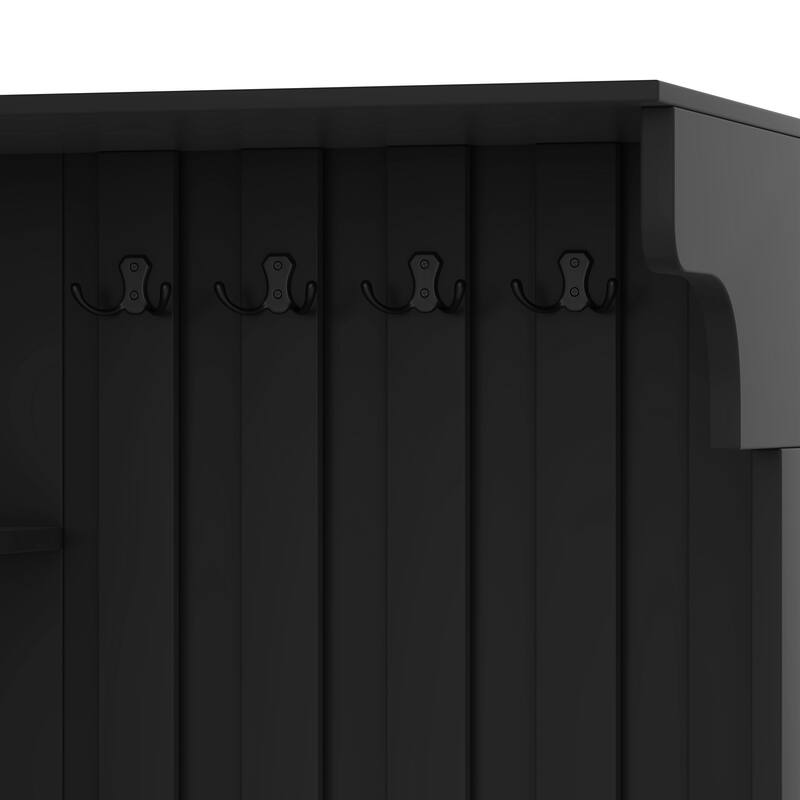 2-in-1 Hall Tree & Storage Cabinet for Living Room, Multifunctional Left-Right Combination Hall Cabinet with Bench and 4 Hooks