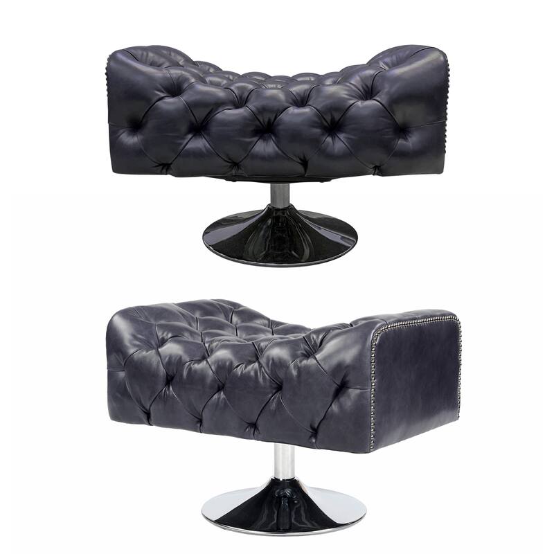 Genuine Leather Swivel Tufted Nailhead Accent Chair Top-grain Leather Lounge Chair and Ottoman Set