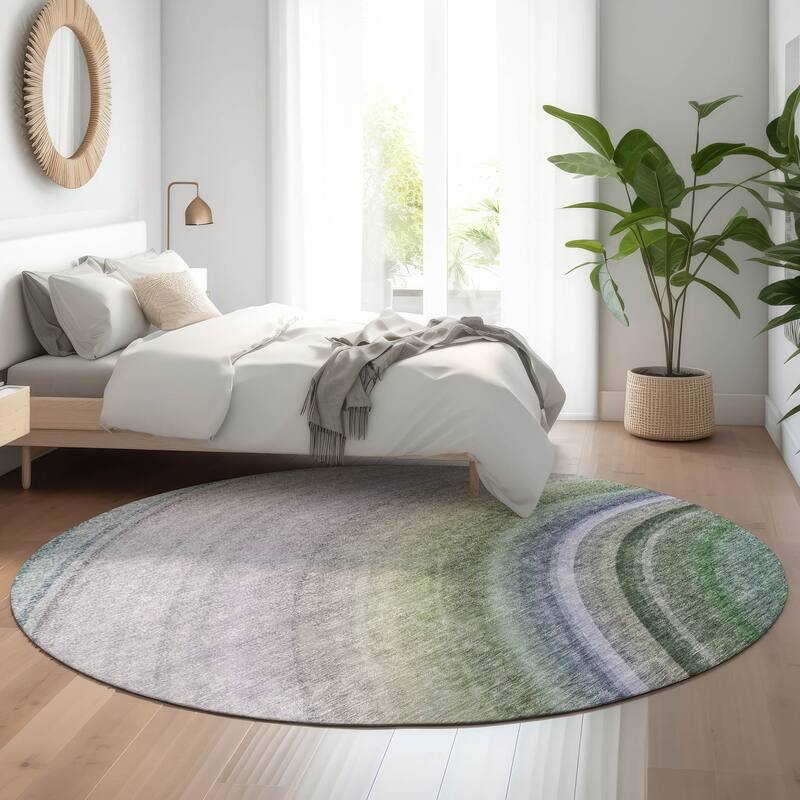 Premium Washable Super Soft Contemporary Arches Mayfield Rug - Teal - 8' x 8' - Round