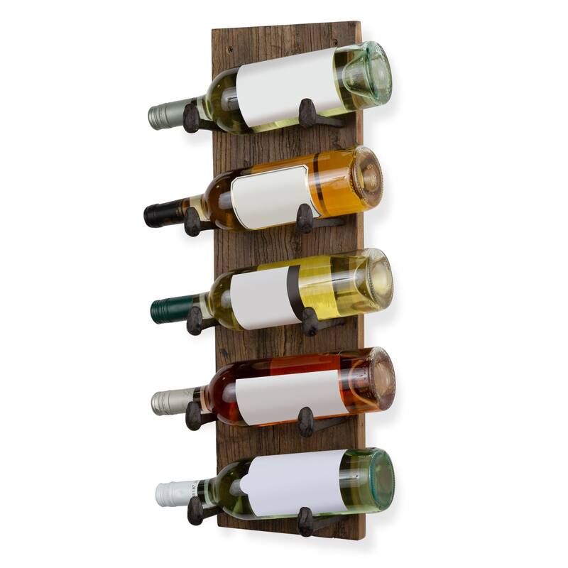 Rustic State 5 Bottle Wood Wall Mounted Wine Bottle Rack in Walnut - Walnut
