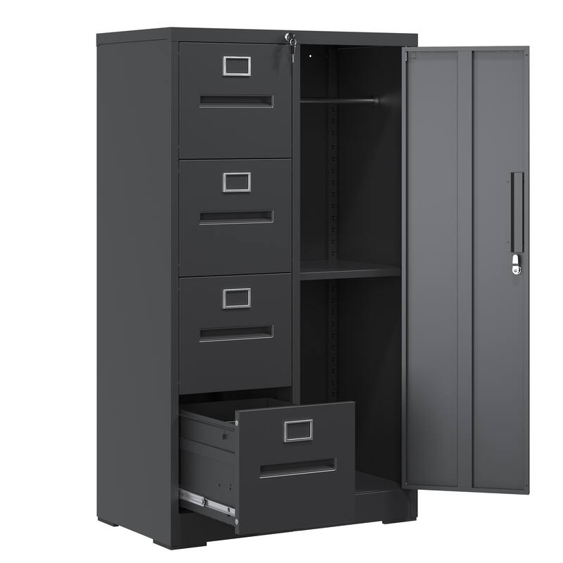 Metal Storage Vertical Filing Cabinet with Lock, Steel File Locker with 4 Drawers and 1 door for School, Living Room
