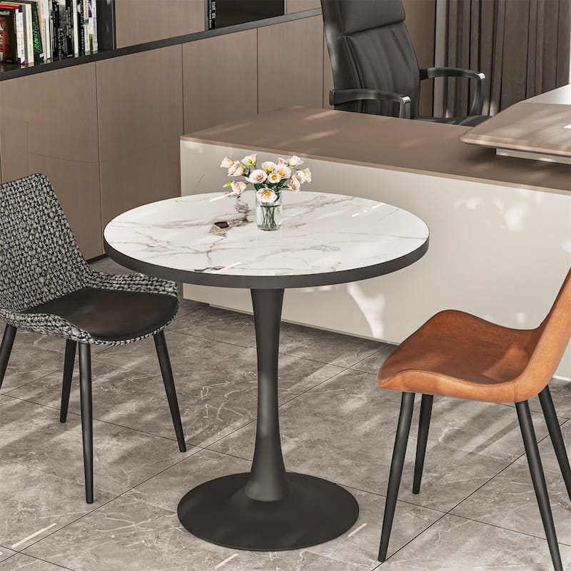 Round Kitchen Dining Table White Sintered Stone-top Larger Pedestal Base Furniture Leisure Coffee Table