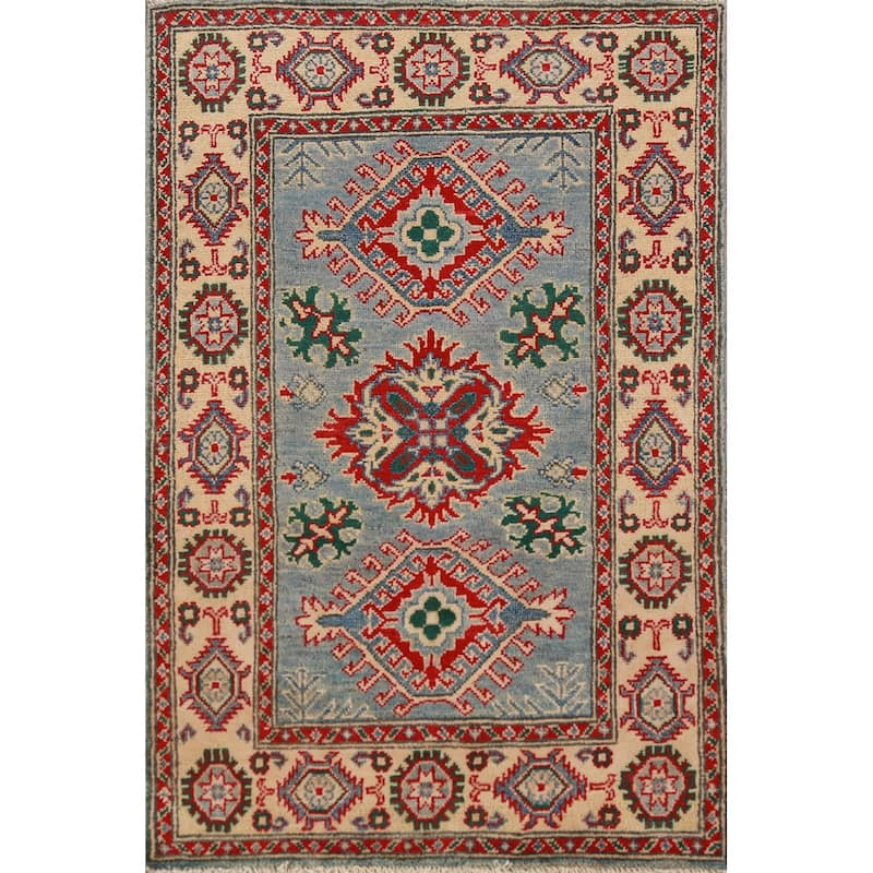 Light Blue Kazak Traditional Foyer Rug Handmade Wool Carpet - 2'7"x 4'0"