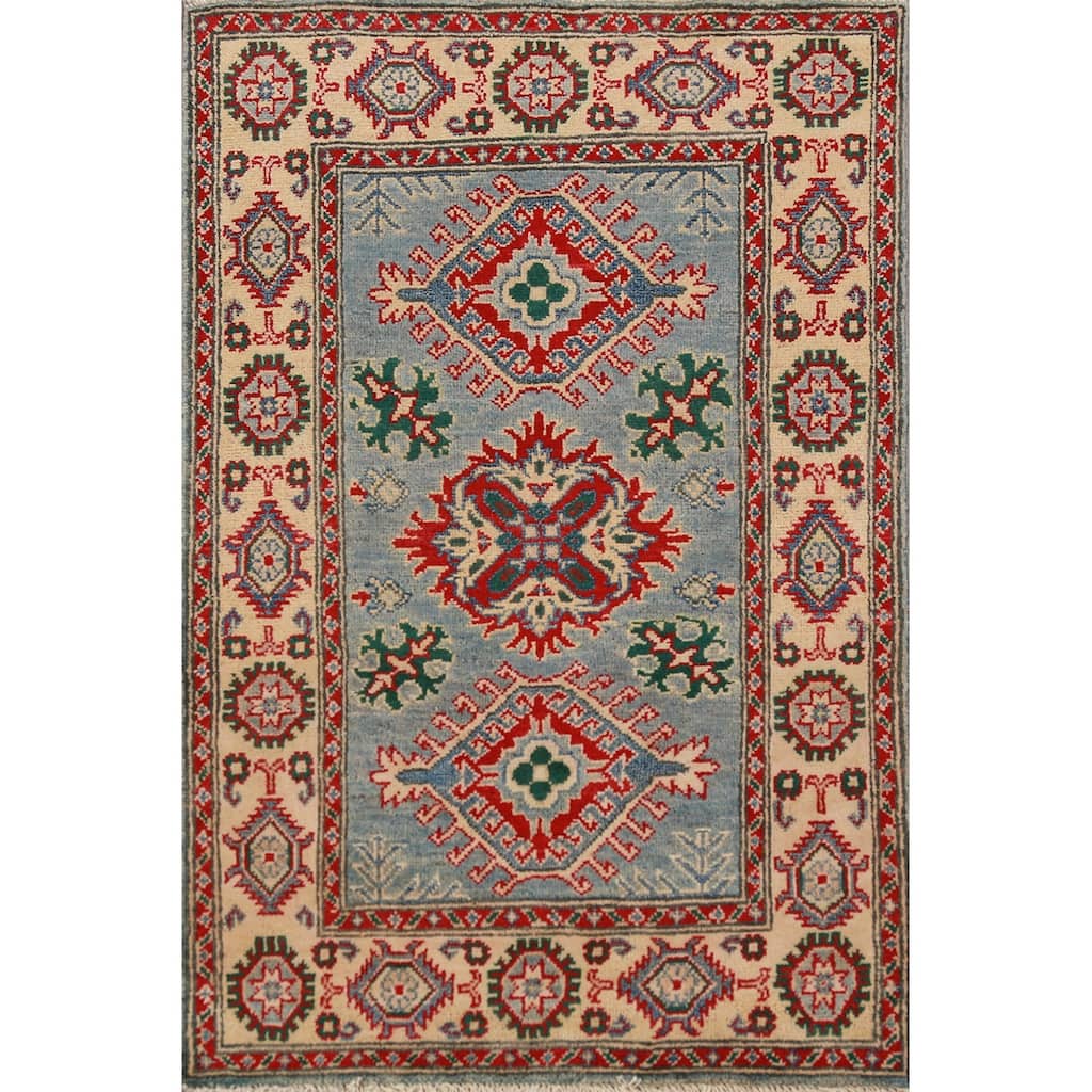 Light Blue Kazak Traditional Foyer Rug Handmade Wool Carpet - 2'7"x 4'0"