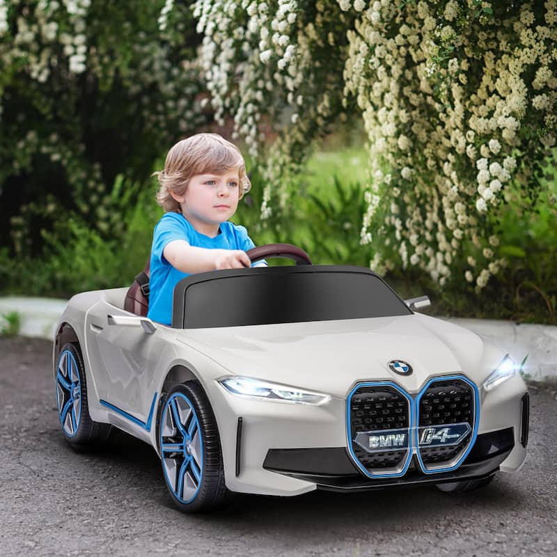 Realistic Electric Sports Car with Music, White Parent Remote Control Ride on Truck, Battery Powered Electric Car with Dashboard